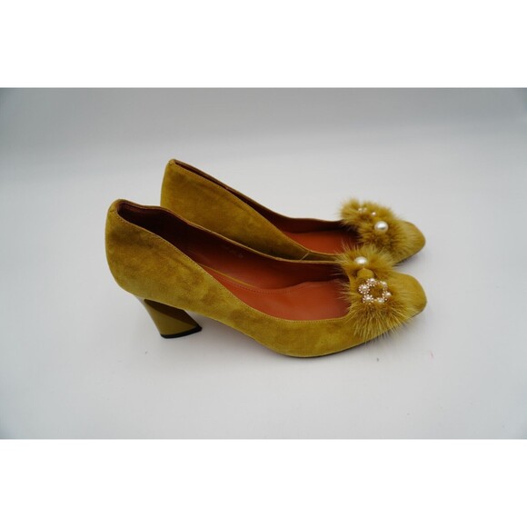 Suede Leather Square Toe Chky Heels Vintage Floral Handmade Pump by Fashion 9.5 - Picture 3 of 11